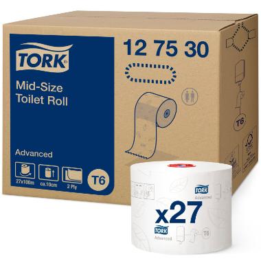 Toiletpapir Tork Advanced T6 Mid-size 2-lag 100m Hvid,27 rl/krt
