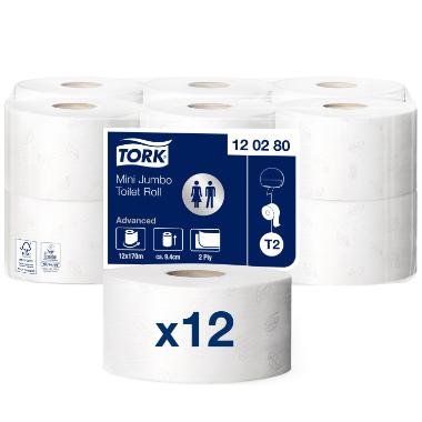Toiletpapir Tork Advanced T2 Jumbo Mini 2-lag 170m,12 rl/krt