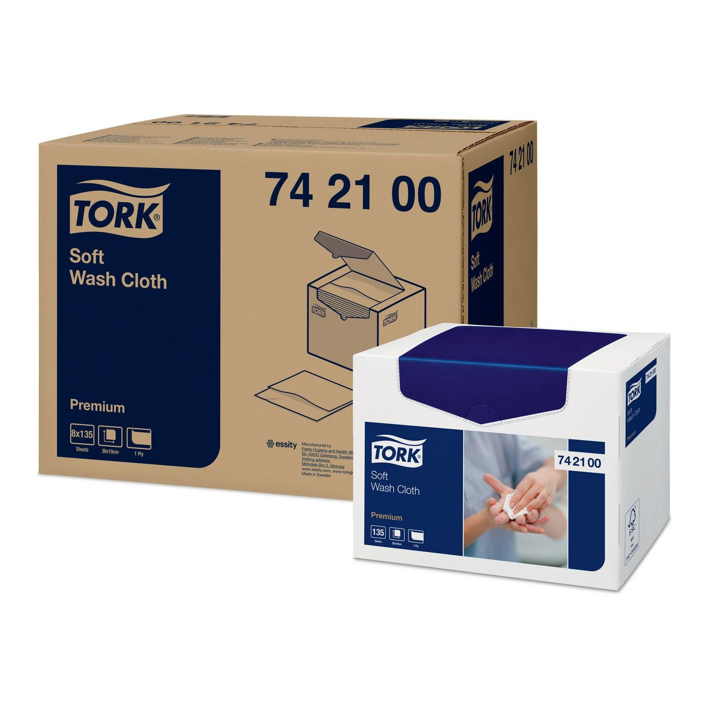 Vaskeklud Tork Premium Soft 300x190mm 1-lag Hvid,8 pk x 135 stk/krt