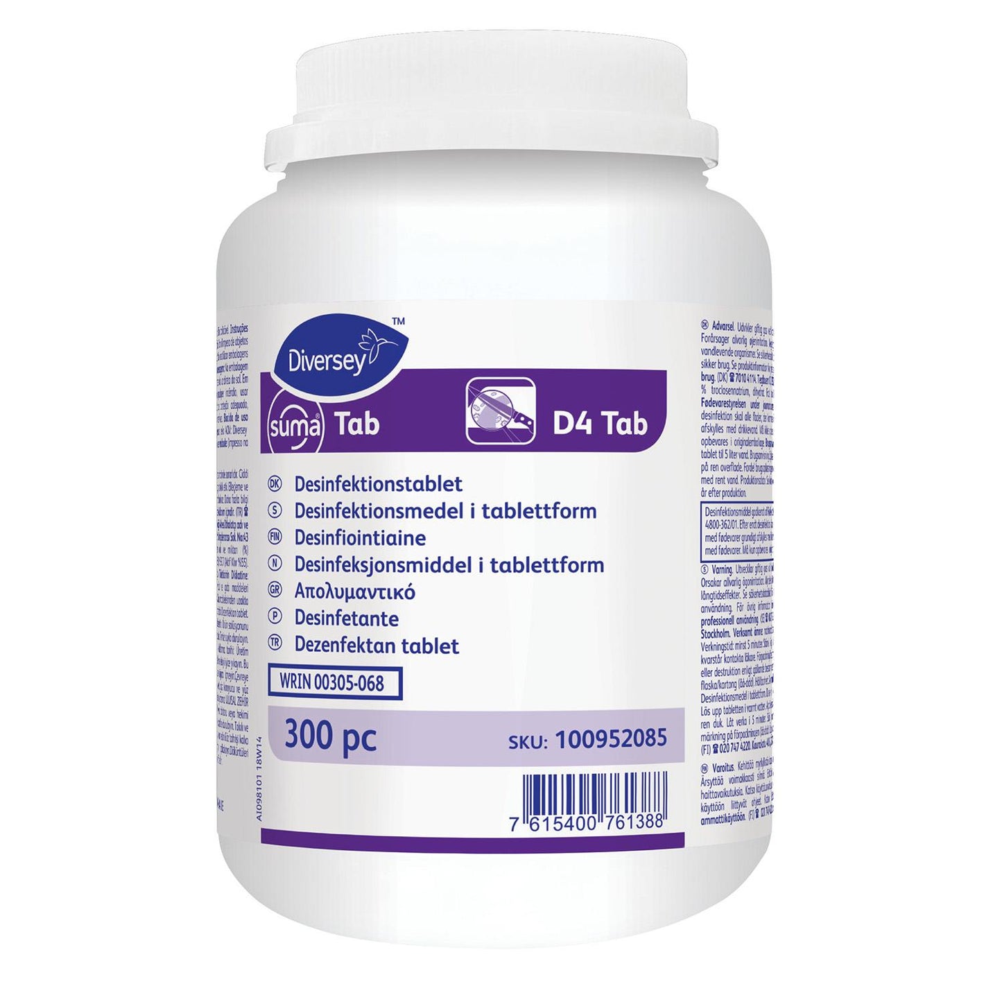 Desinfektion Tabs Suma Tab D4 300 stk med Aktivt klor Hvid til overflader,300 stk/ds