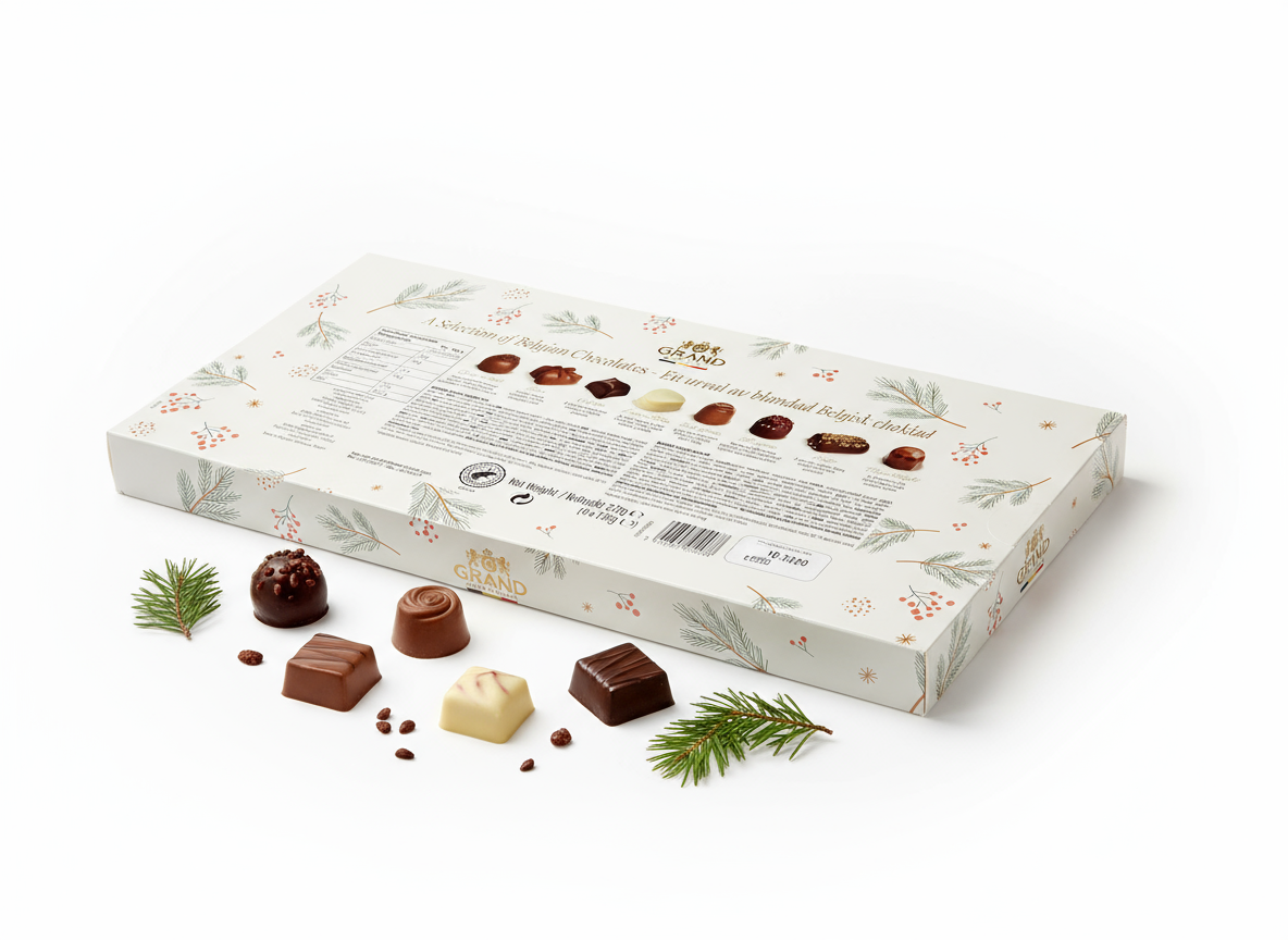 Grand Belgian Collection – 4 Gaveæsker (4 × 130 g) – Belgisk Chokolade Assorteret