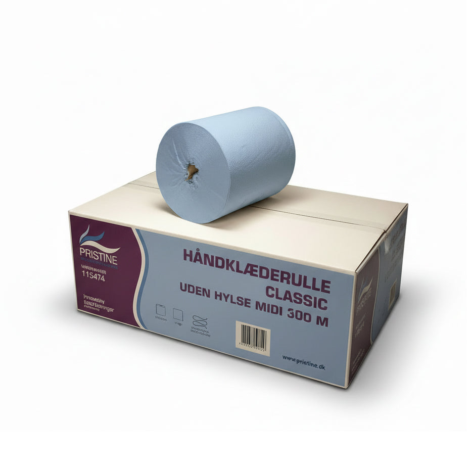 Håndklæderulle Pristine Classic – 1-lag | Ø19 cm • B19,6 cm • 240 m | Med hylse | Genbrugspapir • Blå