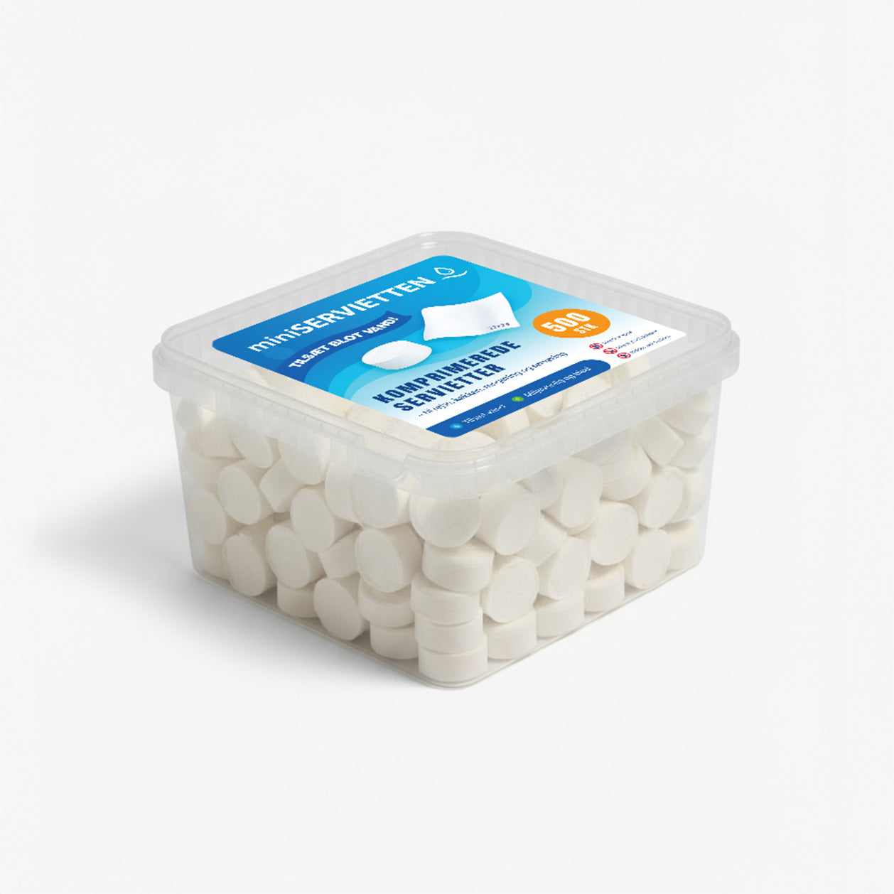 miniSERVIETTER i bulk 500 stk – Hvide komprimerede servietter