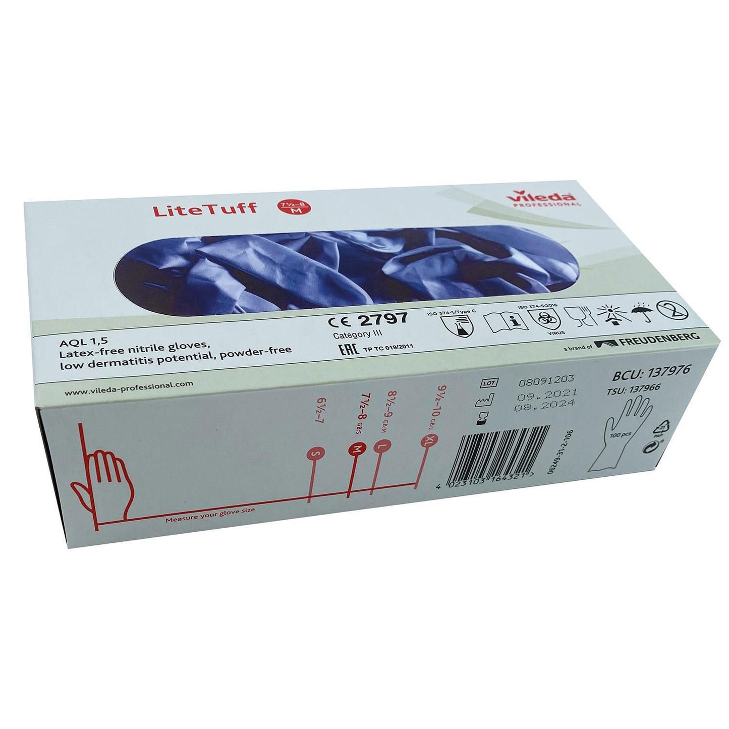 Handske Engangs LiteTuff str M uden Pudder Nitril Blå,10 pk x 100 stk/krt