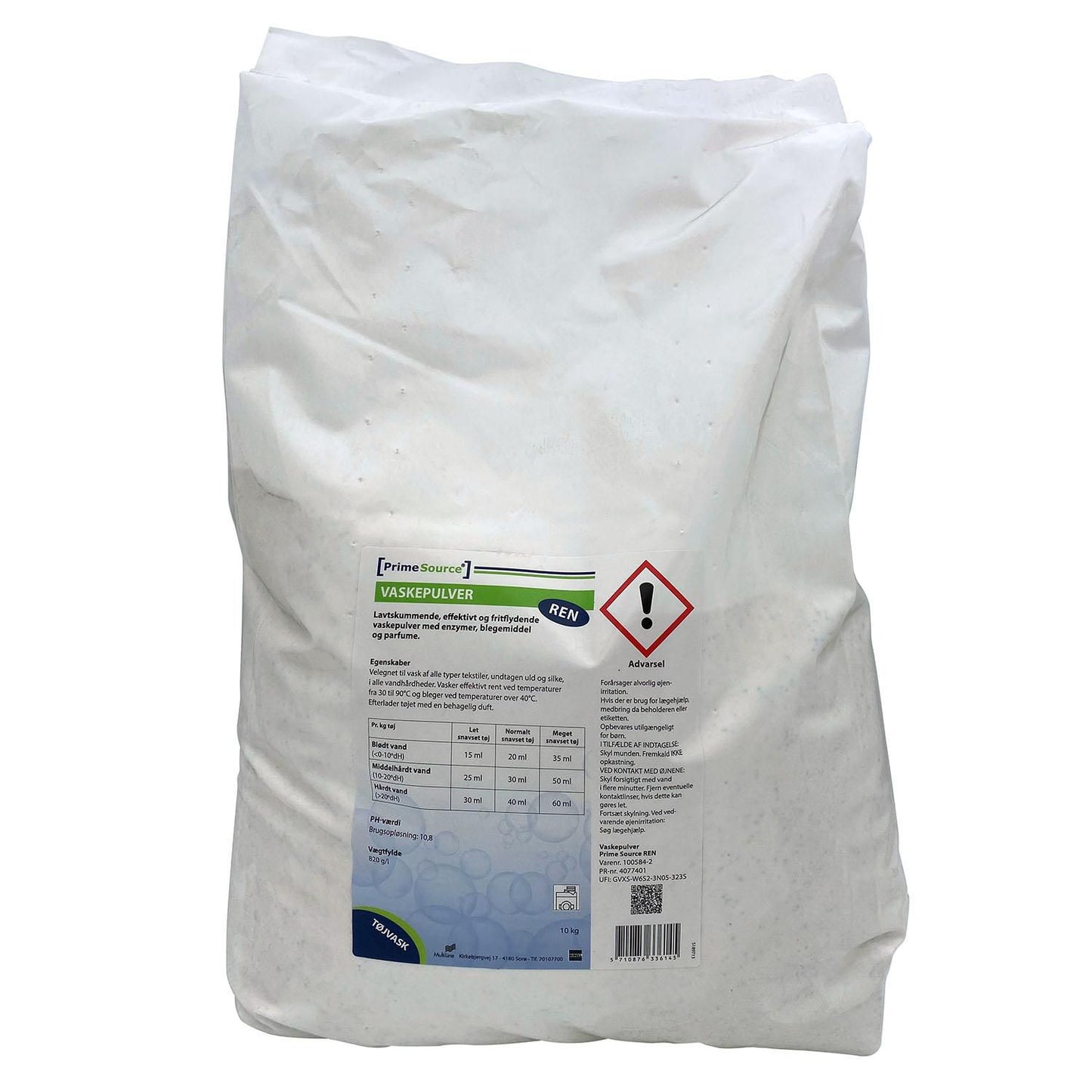 Vaskepulver Prime Source Ren med Parfume/Blegemiddel 10 kg,10 kg/sæk