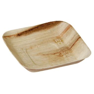 Tallerken 17x17 cm Kvadrat Bionedbrydelig Palmeblad,4 ps x 25 stk/krt