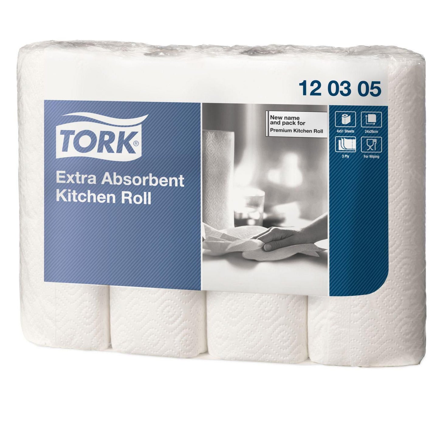 Køkkenrulle Tork Premium 3-lag 12.2m Hvid,12 pk x 4 rl/krt