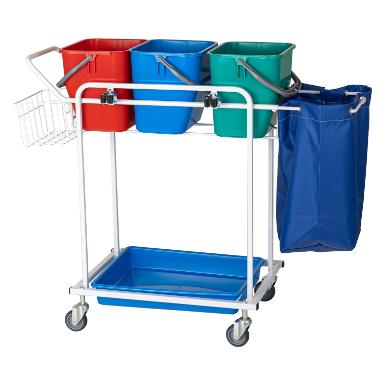 Rengøringsvogn 3 spande 13 ltr med Bakke/Net/Kurv,stk