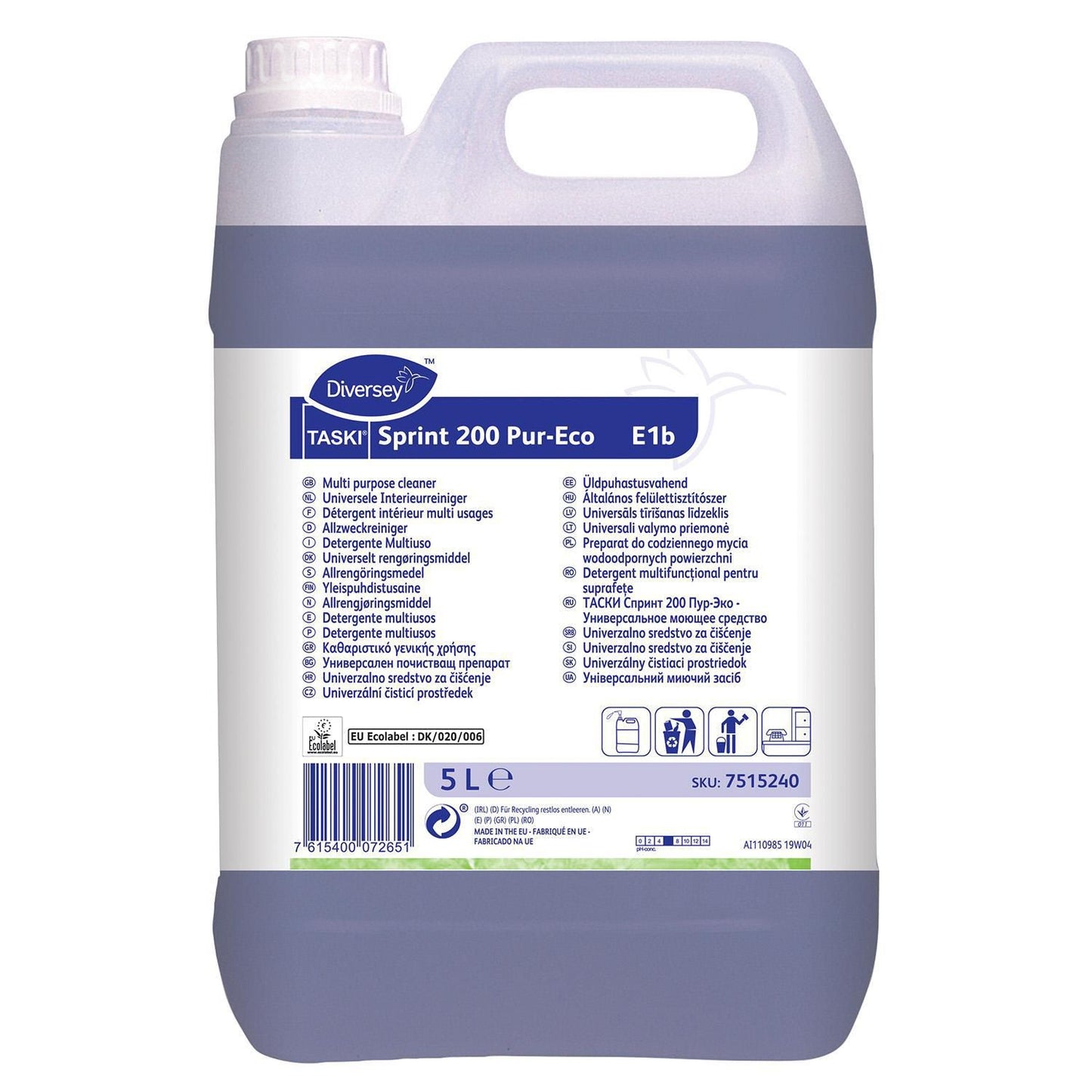 Universalrengøring Sprint 200 Pur-Eco med Farve/Parfume Ecolabel 5 ltr Blå,5 ltr/dnk