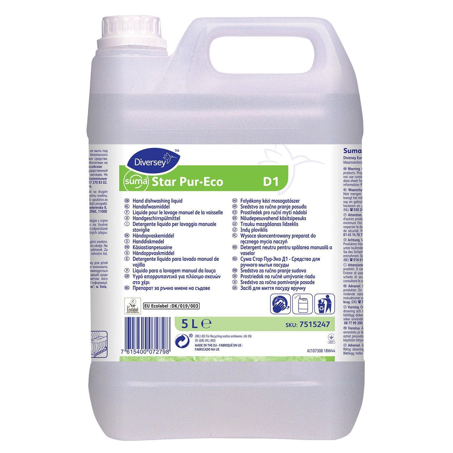 Håndopvask Suma Star Pur-Eco D1 Ecolabel uden Farve/Parfume 5 ltr,5 Ltr/dnk