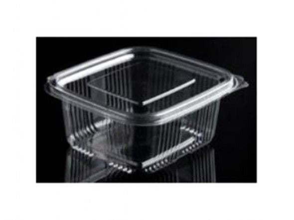 Plastbæger Catersource 500 ml 90x105x55 mm firkantet hængslet låg RPET Klar,100 stk/ps