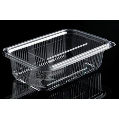 Plastbæger Catersource 750 ml 97x165x55 mm firkantet hængslet låg RPET Klar,100 stk/ps