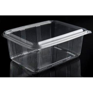 Plastbæger Catersource 2000 ml 140x195x90 mm firkantet hængslet låg RPET Klar,100 stk/ps