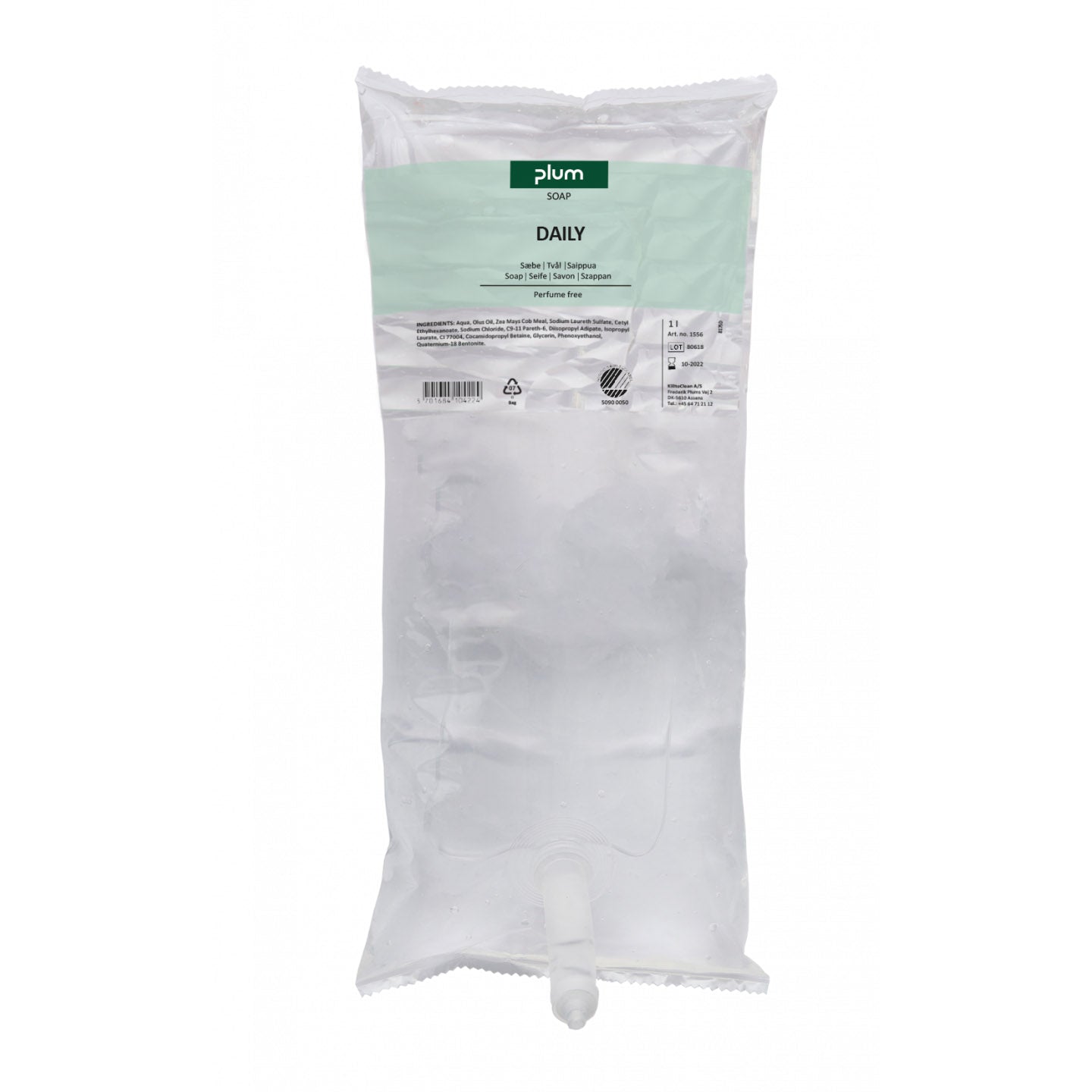 Cremesæbe Plum Daily til CombiPlum dispenser Svanemærket uden Parfume 1 ltr,6 ps x 1 ltr/krt