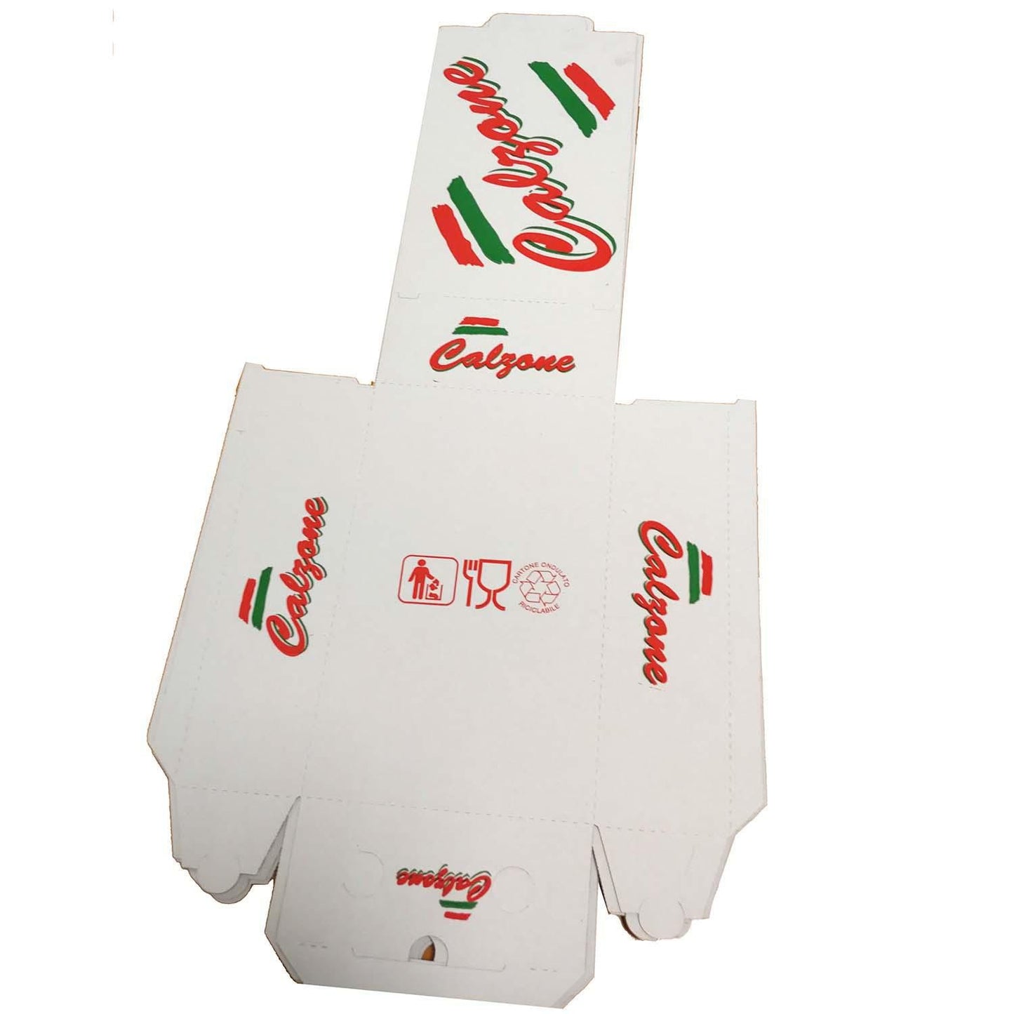 Pizzaæske 27x17x7 cm Calzone hvid med tryk Pizza Buon Appetito,100 stk/krt