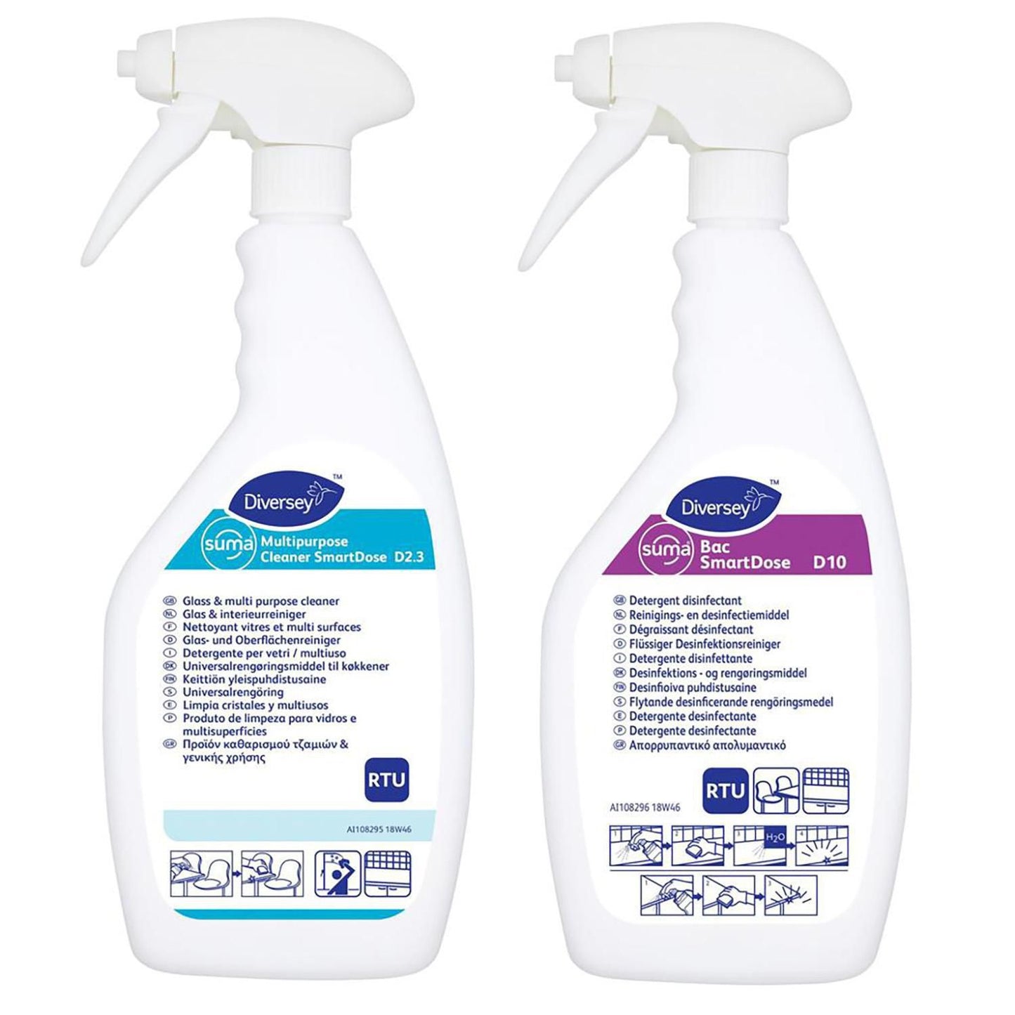 Flaske Tom Spray 750ml m Hoved/2xLabels t Suma Bac D10/Multipurpose Cleaner D2.3,6 stk/krt