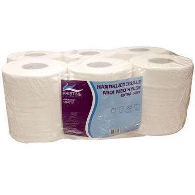 Håndklæderulle Pristine Extra soft Midi 2-lag 135 m med Hylse Nyfiber Hvid,6 rl/krt