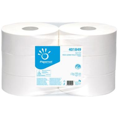 Toiletpapir Papernet Jumbo Maxi 2-lag Ø26.2cm L360mxB9cm Nyfiber Hvid,6 rl/krt