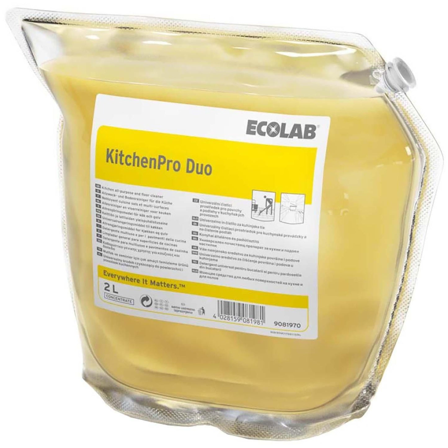 Universalrengøring KitchenPro Duo Højkoncentrat t/Køkken/Fødevareind. 2 ltr Gul,2 ps x 2 ltr/krt