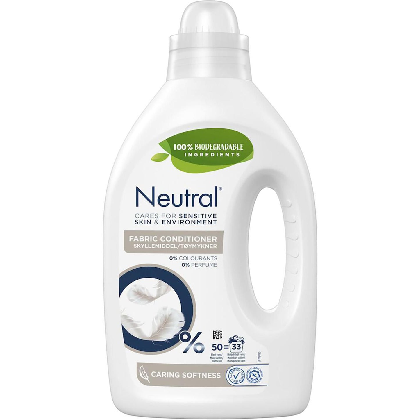 Tøjvask Skyllemiddel Neutral Koncentreret uden Farve/Parfume 1ltr,6 fl x 1 ltr/krt