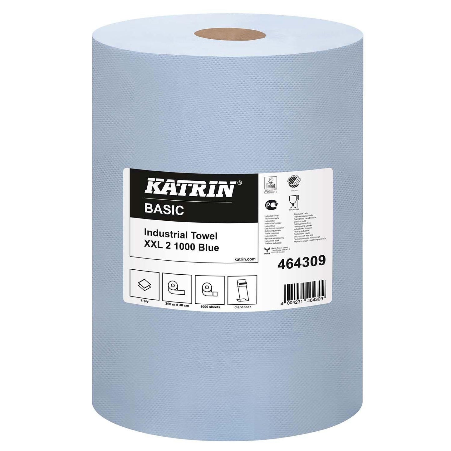 Aftørringsrulle Industri Katrin Basic 2-lag Ø29cm B38cmxL360m Mix Blå,2 rl x 360 m/krt