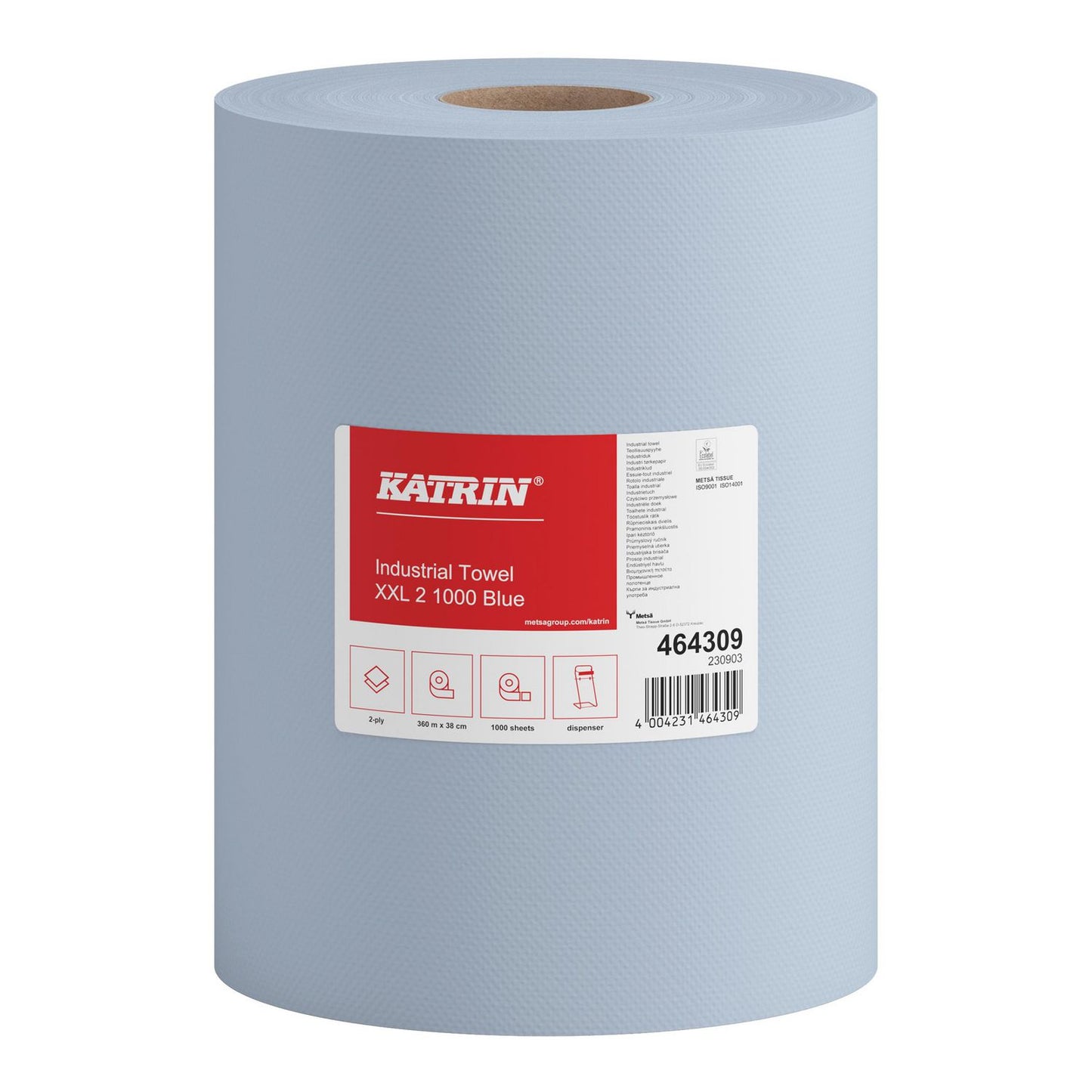 Aftørringsrulle Industri Katrin XXL 2-lag Ø29cm B38cmxL360m Mix Blå,2 rl/krt