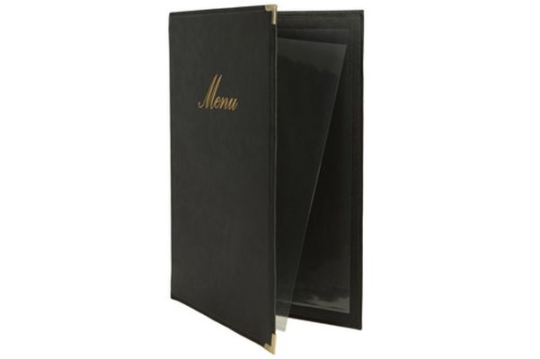 Menu Kortholder A4 Securit klassisk viser 4 A4 sider Læderomslag Sort,stk