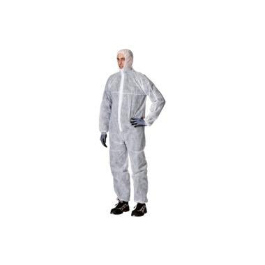 Støvdragt str L med Lynlås/Hætte PP Hvid,50 stk/krt