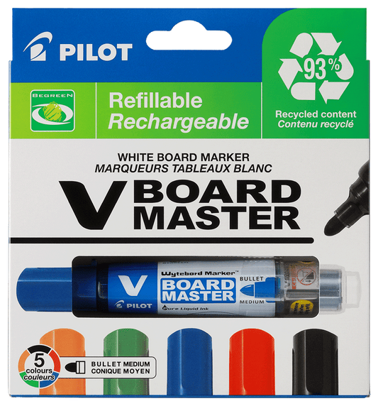 Pilot BeGreen V Board Master sampak bestående af 5 forskellige farver whiteboardtusser