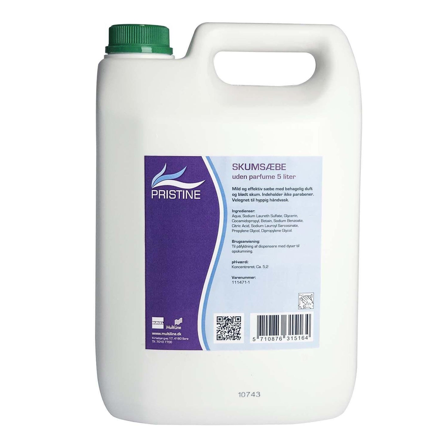 Skumsæbe Pristine 5ltr uden Farve/Parfume til påfyldning af dispenser,5 ltr/dnk