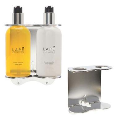 Flaskeholder Dobbelt Låsbar Rustfri stål til 2 LAPE 300 ml Pumpeflasker,stk