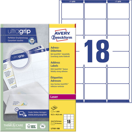 Avery L7161-100 etiket 63,5x46,6mm hvid