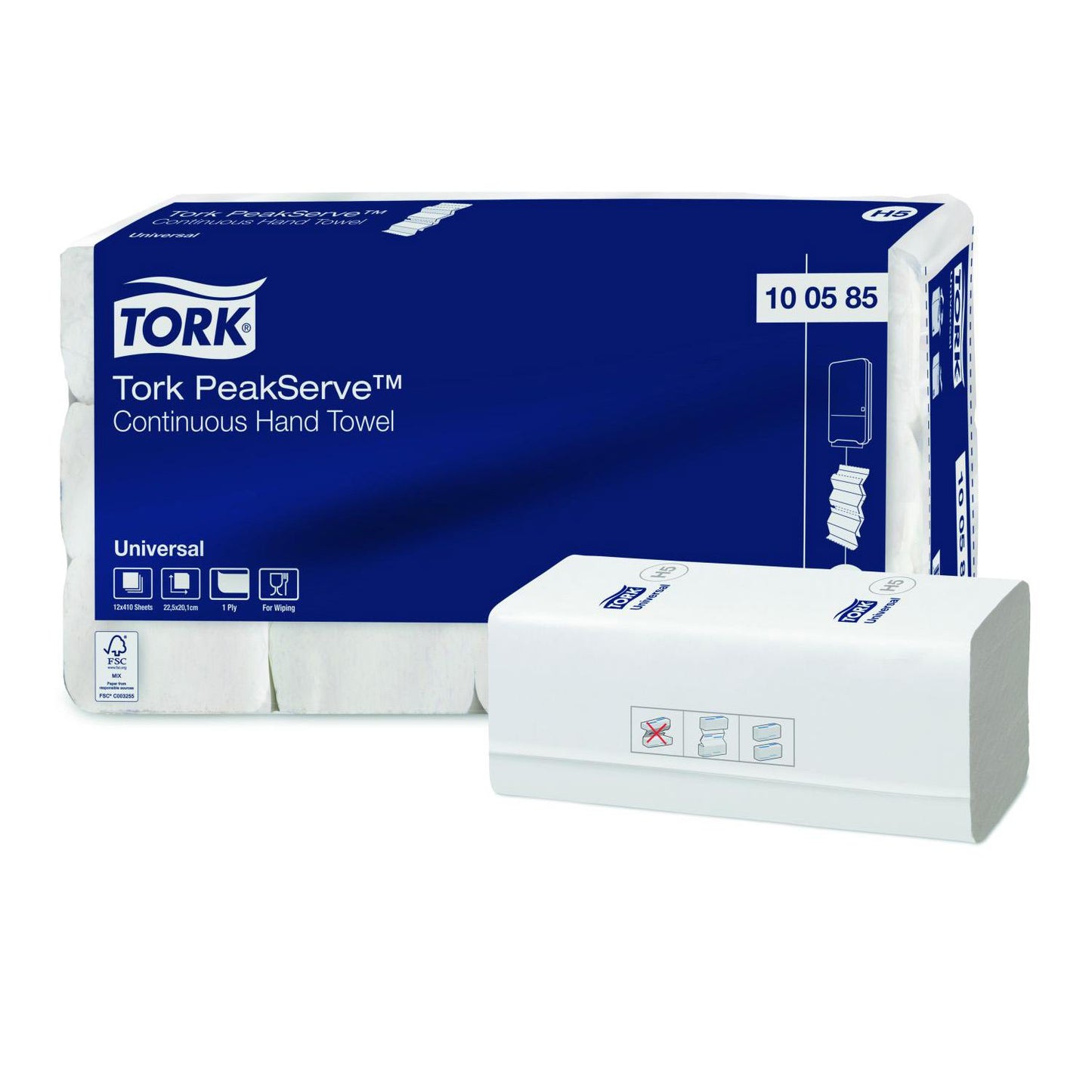 Håndklædeark Tork Universal H5 Interfold 1-lag L22.5xB20.1xD8.4cm Nyfiber Hvid,12 pk x 410 stk/krt