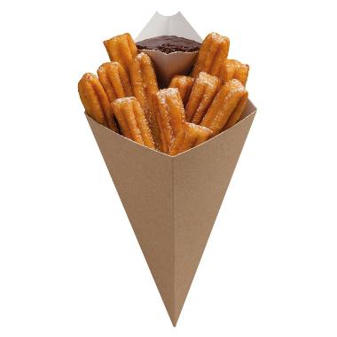 Pommes Frites Kræmmerhus B168xH279mm Pap/Plast med dip hjørne Brun/Hvid,500 stk/krt