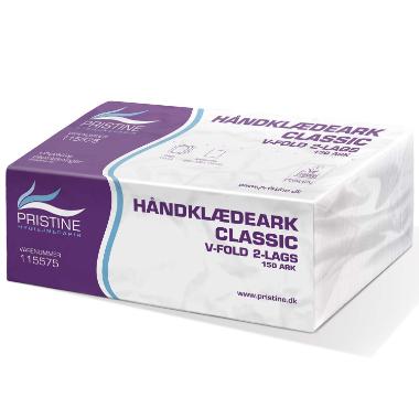 Håndklædeark Pristine Classic V-Fold 2-lag L25xB22xD11cm Ecolabel Genbrug Natur,20 pk x 150 stk/krt