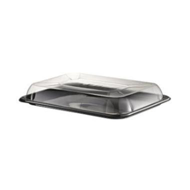 Plastbakke 1-rum – 460x300 mm, Sort fad m. løst klart låg RPET, 25 stk./krt.