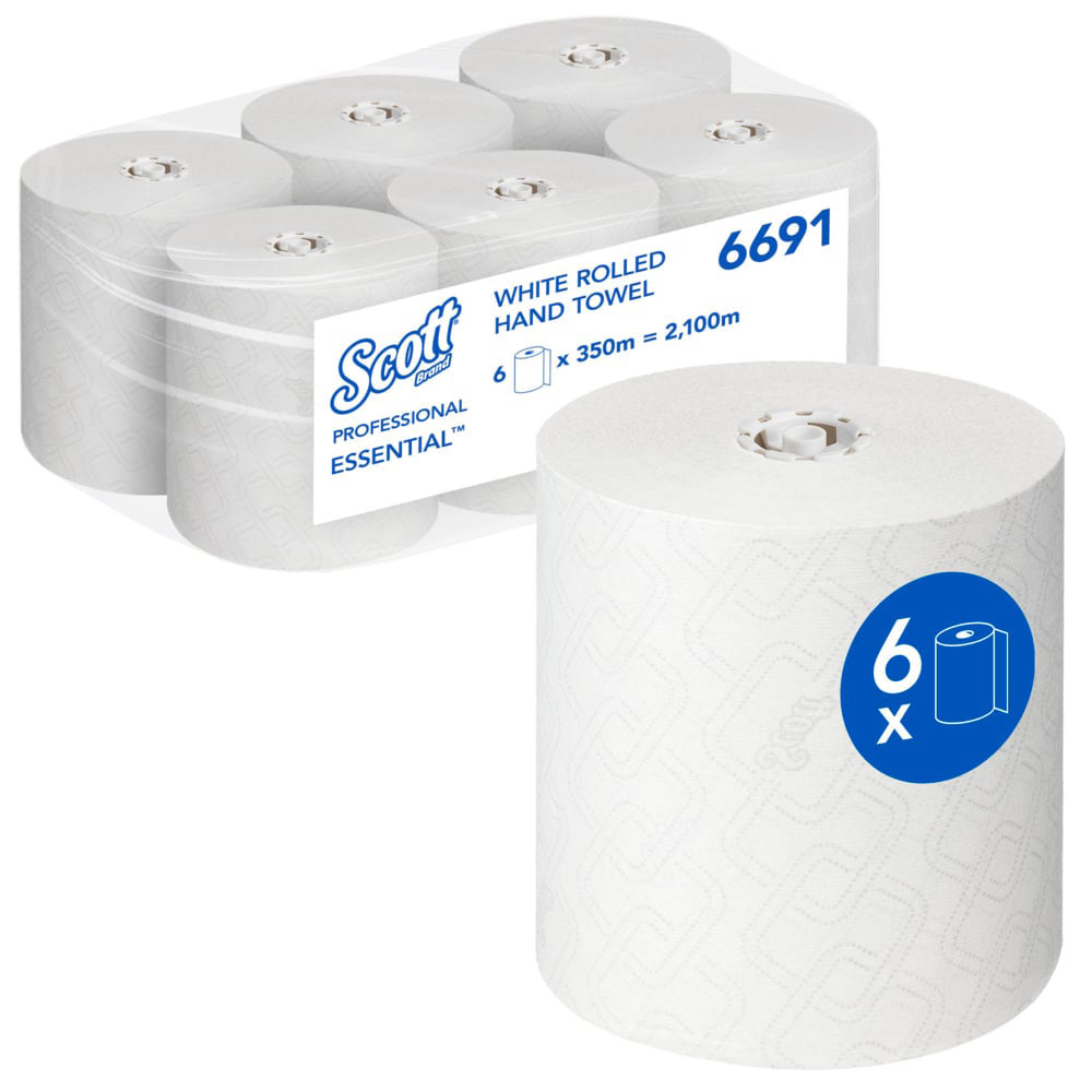 Håndklæderulle Scott Essential 1-lag 19.8 cm x350 m Hvid,6 rl/krt