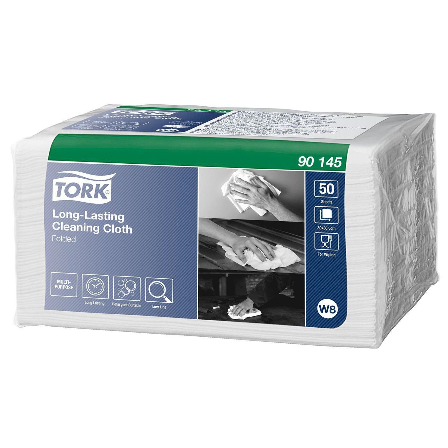 Aftørringsklud Tork W8 Alt-i-En 1-lag 385x300mm Premium Hvid,8 bdt x 50 stk/krt