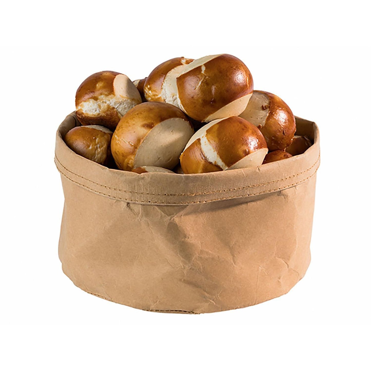 Brødkurv Ø20x13 cm Kraftg foldbar papirspose Læderlook Brun,stk