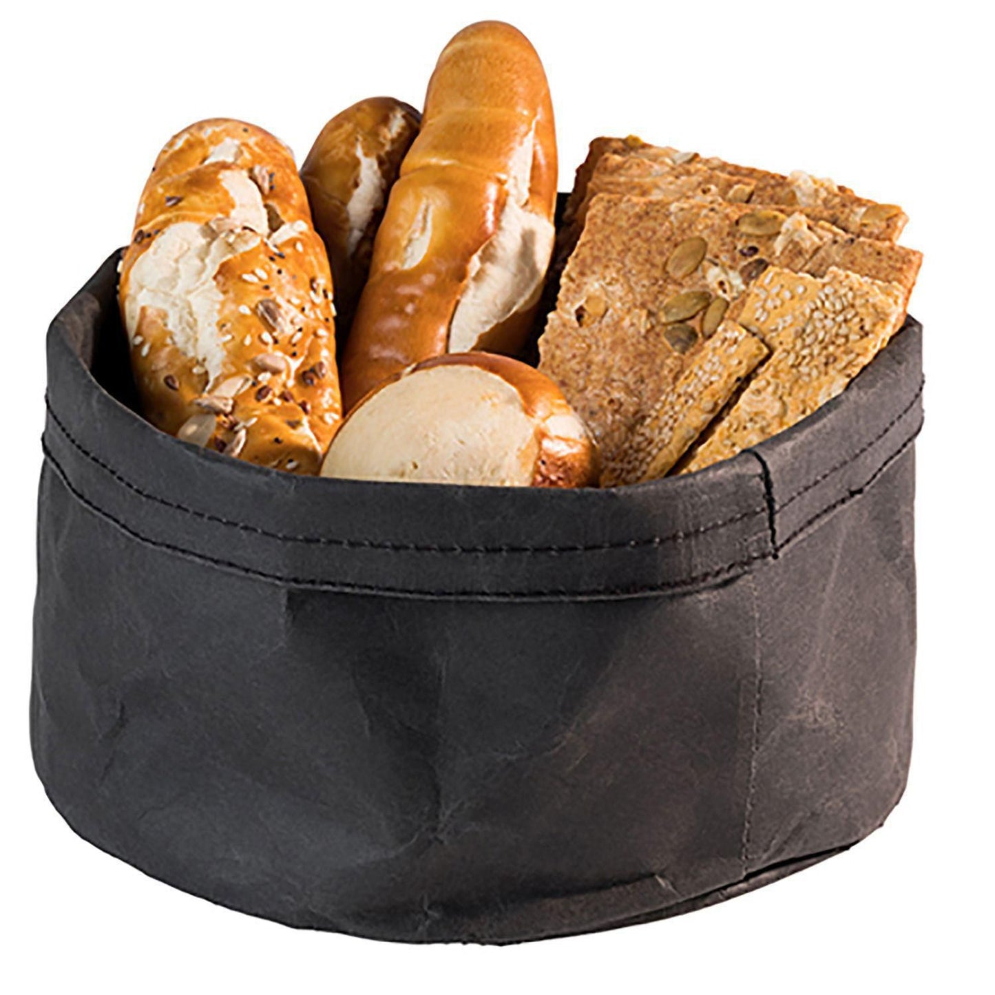 Brødkurv Ø20x13 cm Kraftg foldbar papirspose Læderlook Sort,stk