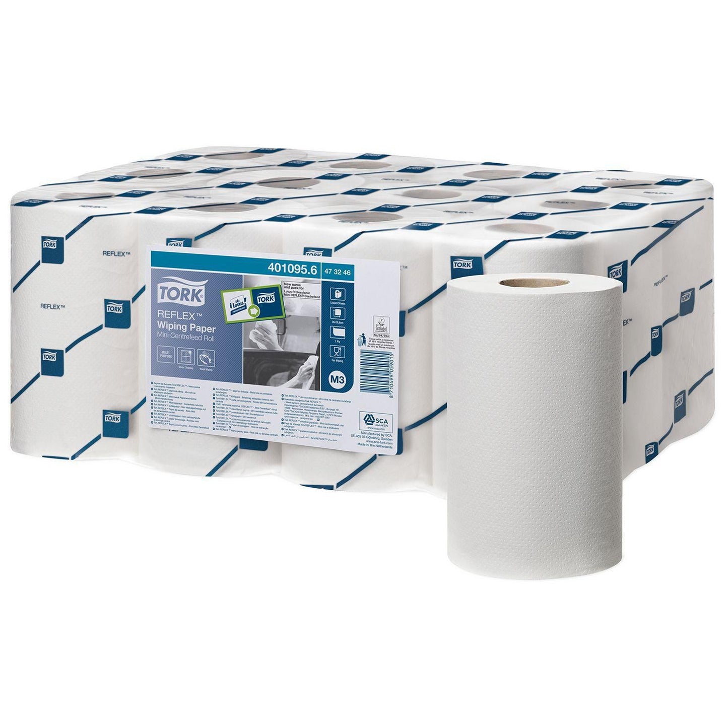Håndklæderulle Tork Reflex Mini M3 1-lag Ø13xB19.8cmxL120m M/Hylse Genbrug Hvid,12 rl/krt