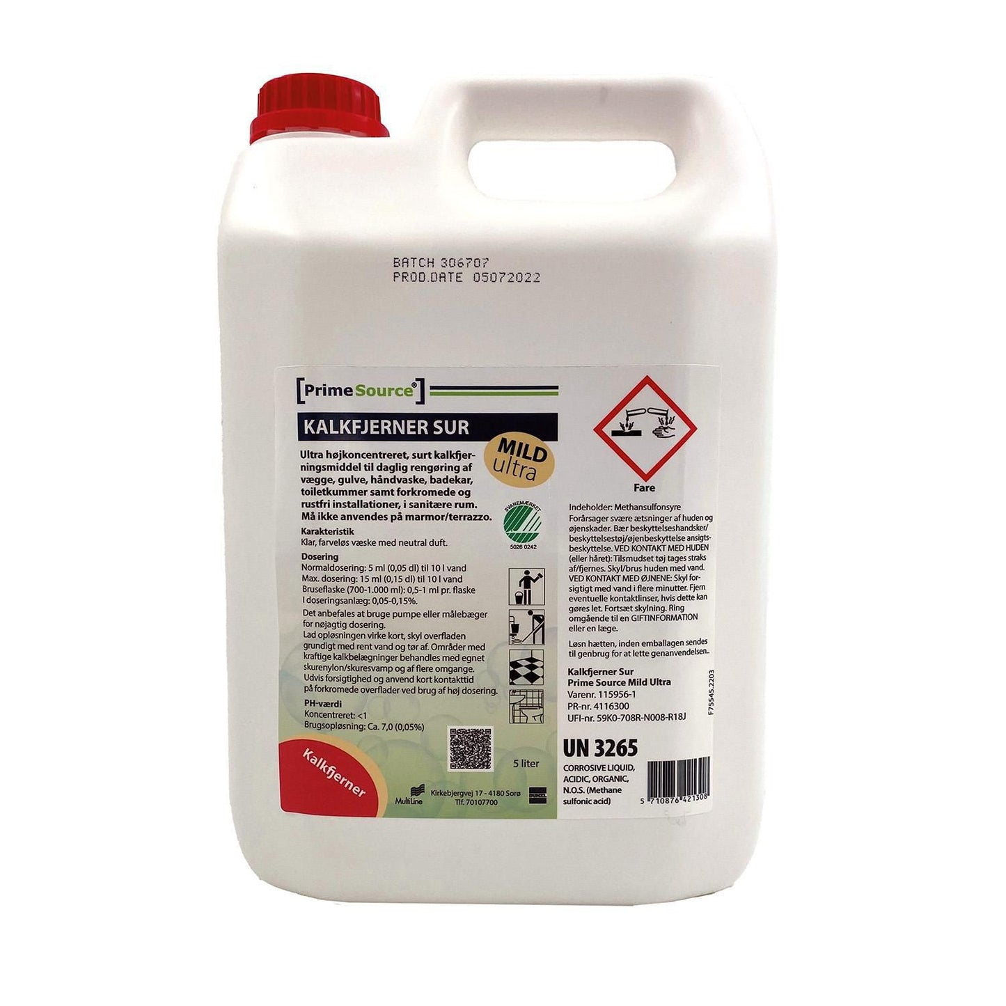 Kalkfjerner Stærkt surt Prime Source Mild Ultra 5ltr Svanemærket uden Parfume,5 ltr/dnk