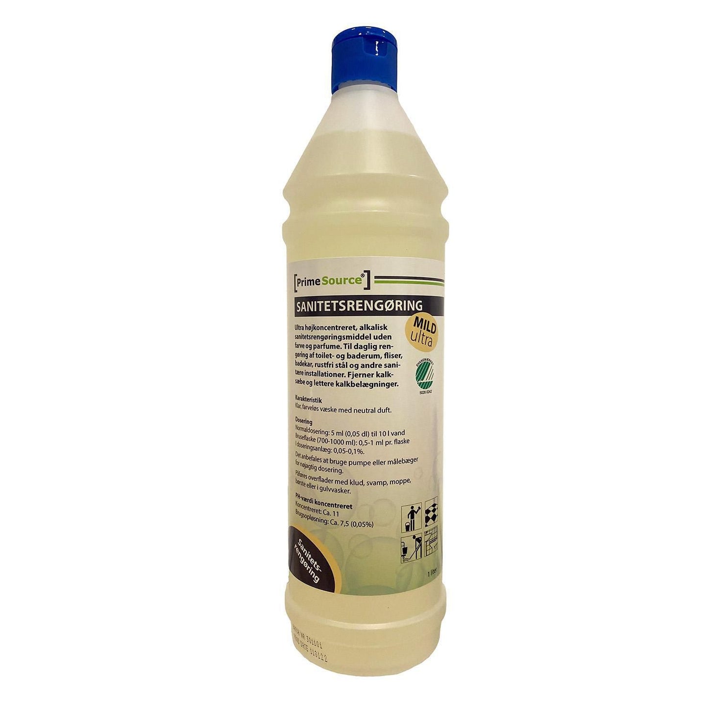 Sanitetsrengøring Prime Source Svanemærket Ultra Mild højkonc u. Farv/Parf 1 ltr,1 ltr/fl