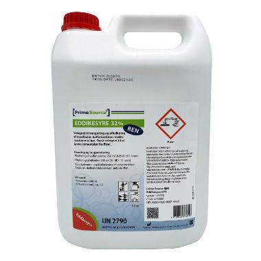 Eddikesyre 32% Prime Source REN til afkalkning 5 ltr,5 ltr/dnk
