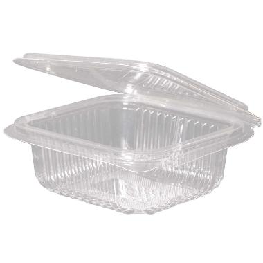 Plastbæger 250 ml 126x117x43 mm Firkantet Hængslet låg Bionedbrydelig PLA Klar,14 ps x 50 stk/krt