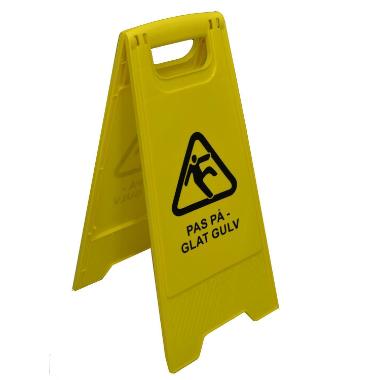 Advarselskilt PAS PÅ - GLAT GULV Billede af mand der falder Gul,stk
