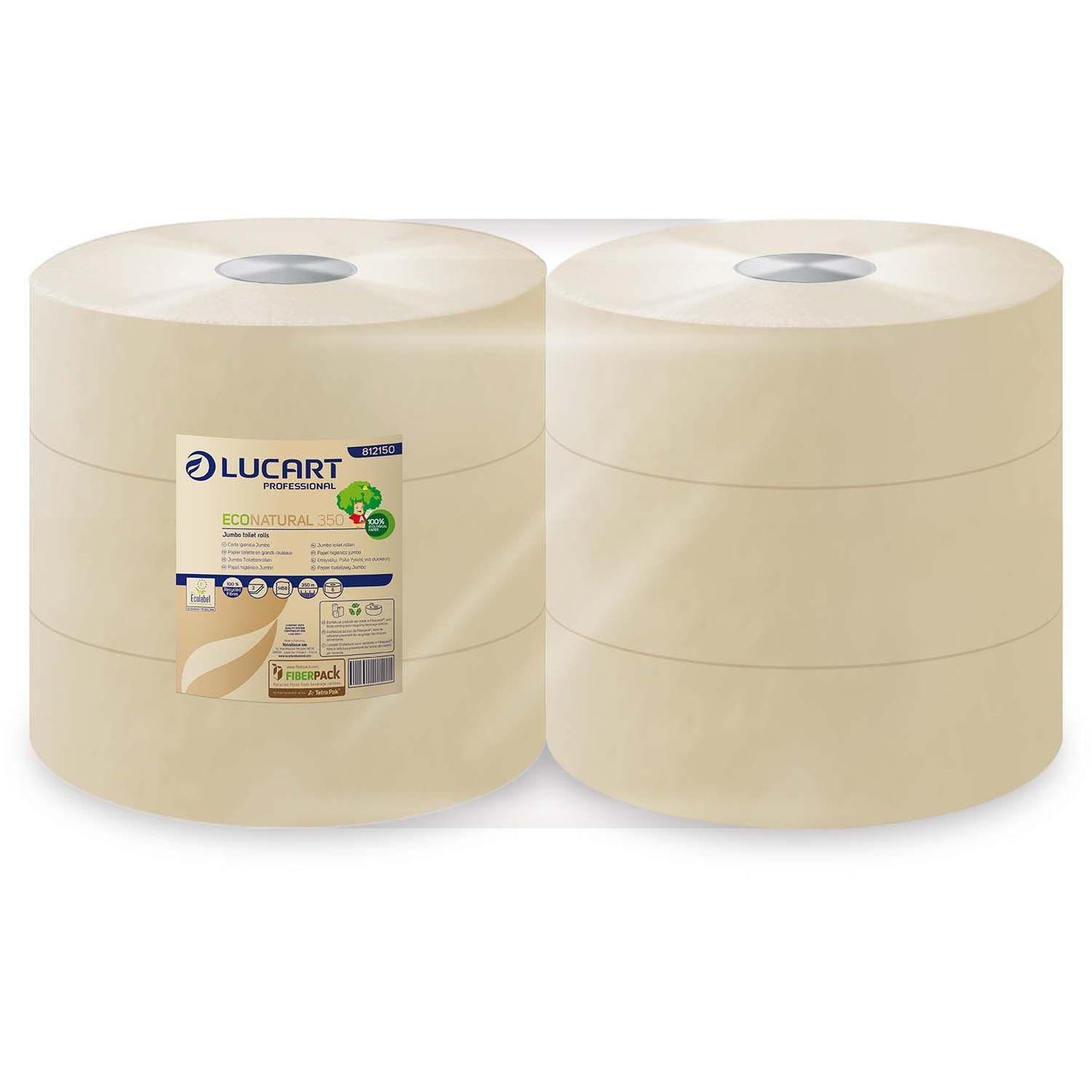 Toiletpapir EcoNatural Jumbo 2-lag 350m Ecolabel/C2C Genbrug,6 rl/krt