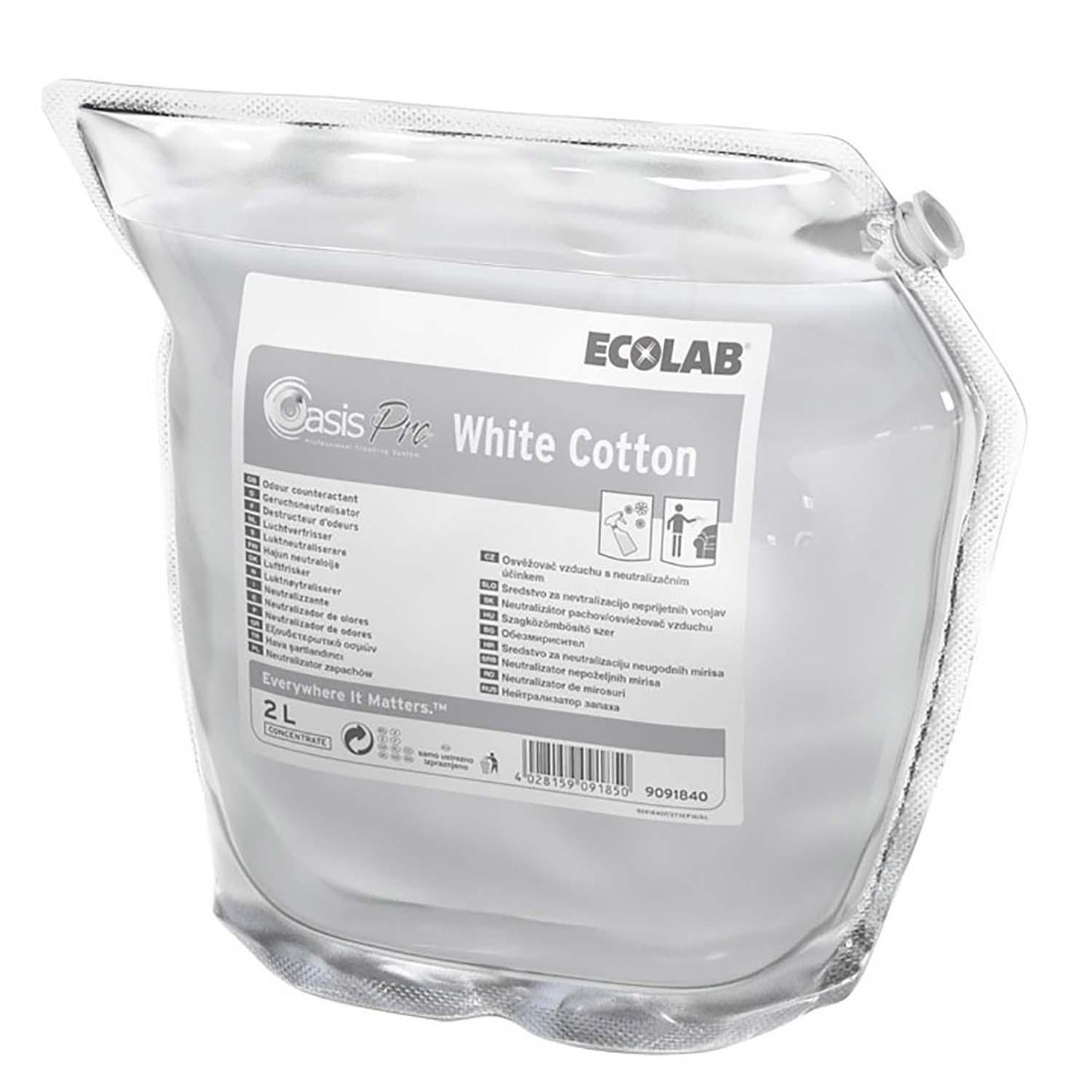 Lugtfjerner Oasis Pro White Cotton 2ltr med Parfume til tekstiler/værelser,2 ps x 2 ltr/krt