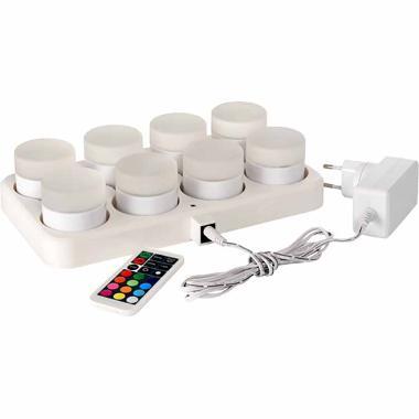 LED lys 8 lys og 1 oplader med fjernbetjening og farveskift 13 timer,1 sæt/krt