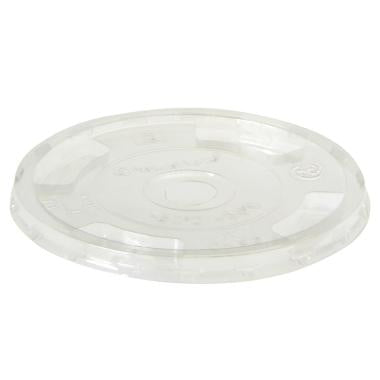 Plastlåg Ø96 mm Flad med Hul Bionedbrydelig PLA Klar,24 pk x 50 stk/krt